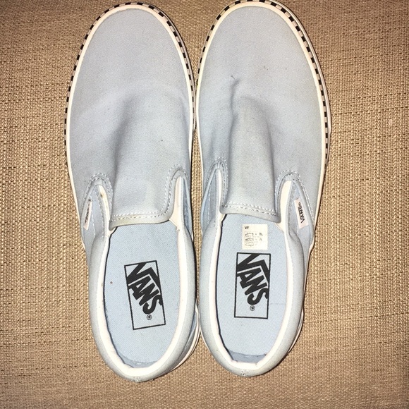 Vans Shoes - baby blue checkered bottom slip on vans